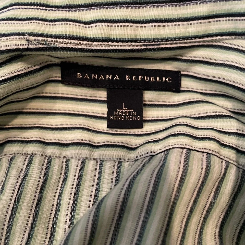 Banana Republic Mens Cotton L Green Striped Long‎ Sleeve Button Down Academia